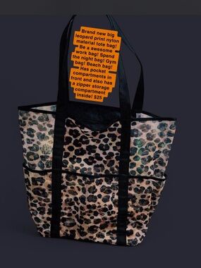 Leopard Print Nylon Tote Bag with Black Straps